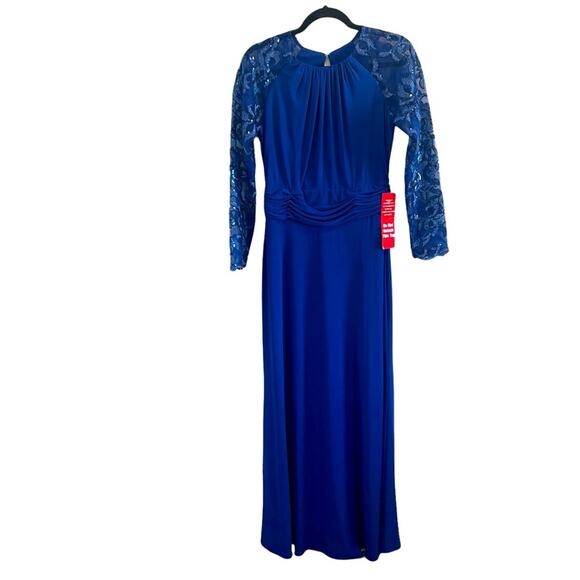 NWT MARINA 6 Royal Blue Lace Formal Gown Dress Size 6 - Picture 1 of 9